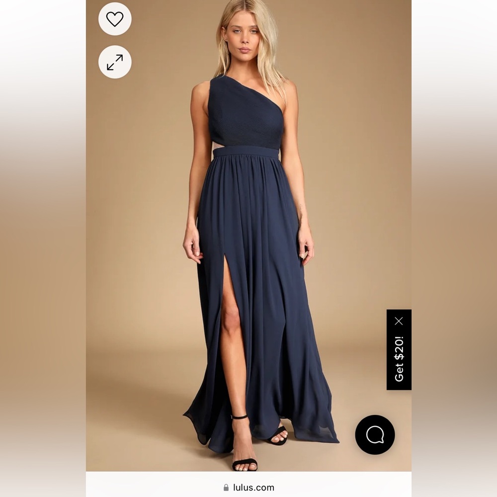 Lulu’s Lovely Endings Navy Blue One-Shoulder Pleated Maxi Dress